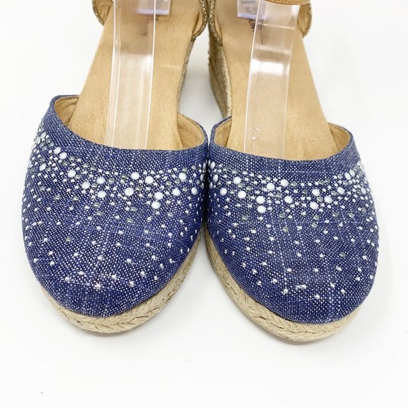 White Mountain  Blue Silver Studded Woven Heel 8 - Picture 4 of 10